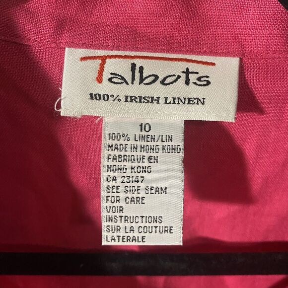 Talbots 100% Irish Linen Womens Sz 10 Button Up Shirt Pink Vacation Beach Resort - Picture 3 of 7